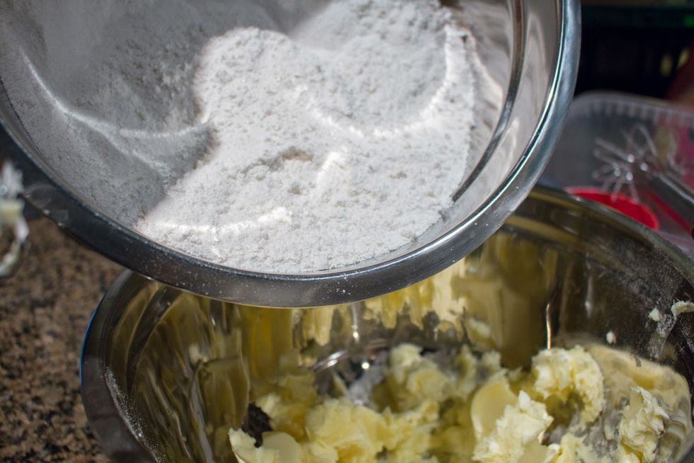 Next add your flour mixture gradually to the butter.  