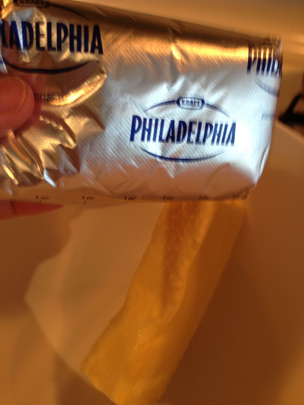 Next add your one 8 oz cream cheese to the same bowl as the butter.