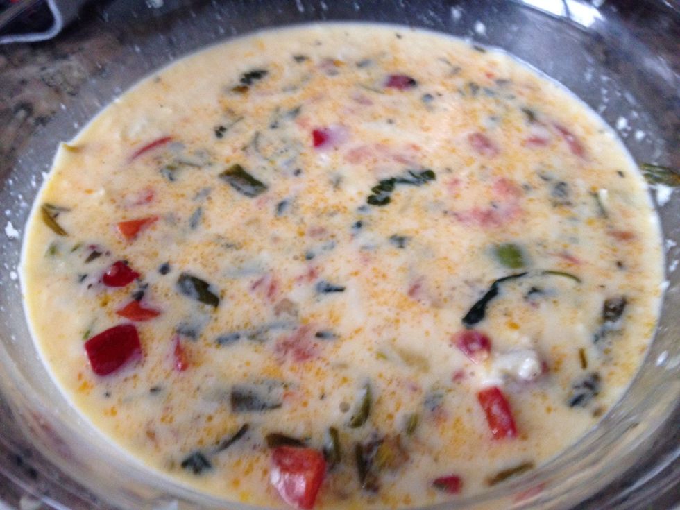 Next add your veg to the mixture and gently fold together...