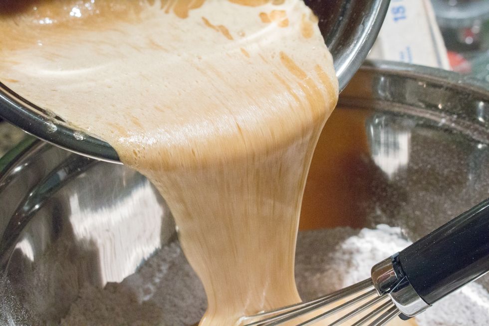 Next, add your wet ingredients to your dry ingredients.