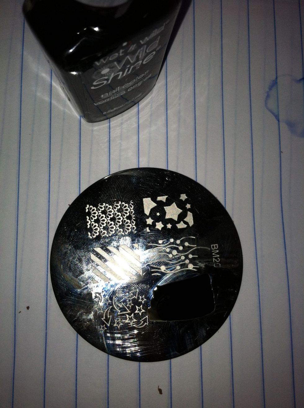 Next apply black nailpolish to the lace image plate