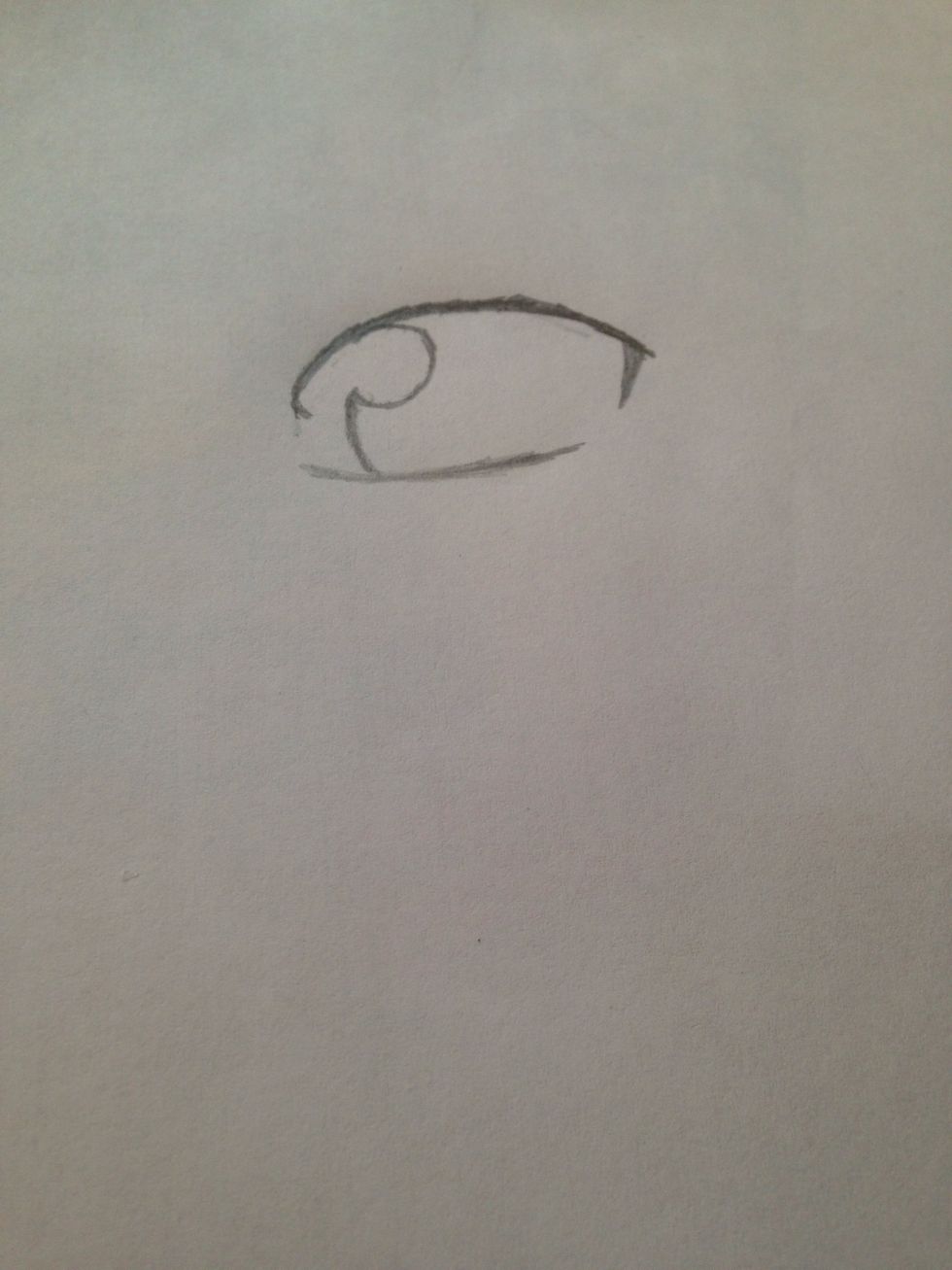 Next, Begin drawing a curvy line inside the upper and lower part of the eye. Then, make a backwards C