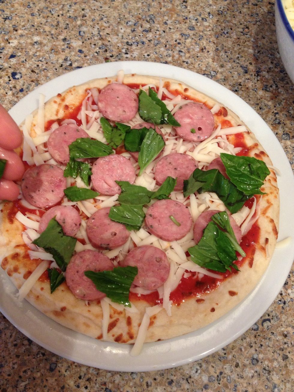 Next break up some fresh basil and add it on :)