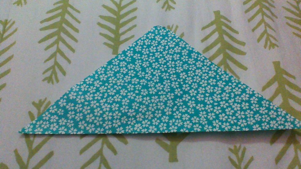 Next, bring the corner pointing at you up to the other corner and fold it. Fold it nicely so it won't fall apart later hint, hint