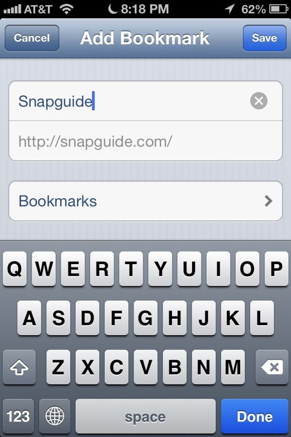 Next change the name of the bookmark (snapguide in this case) to....
