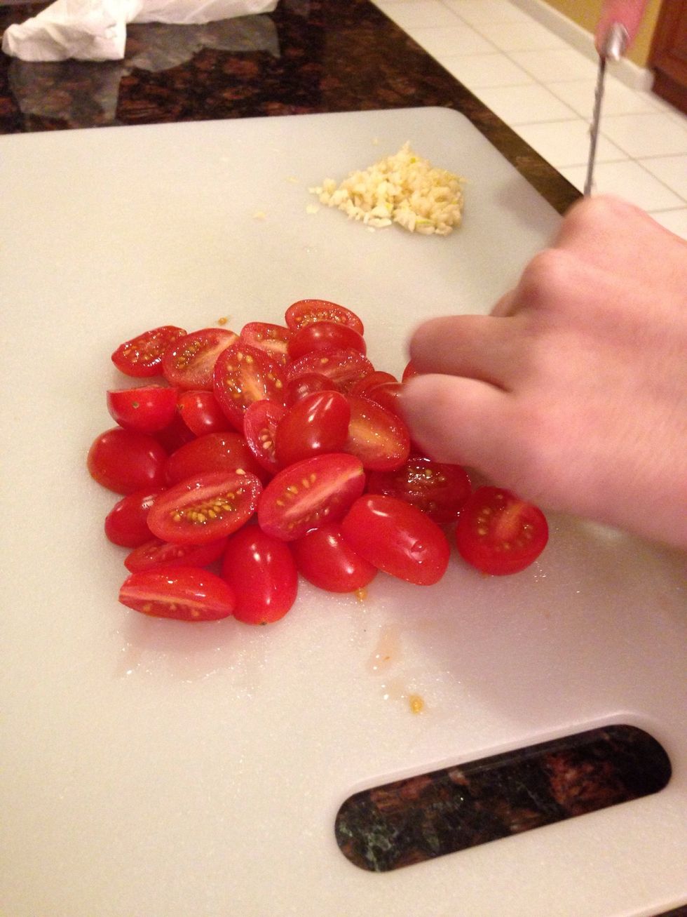 Next, chop your tomatoes into bite-size pieces.