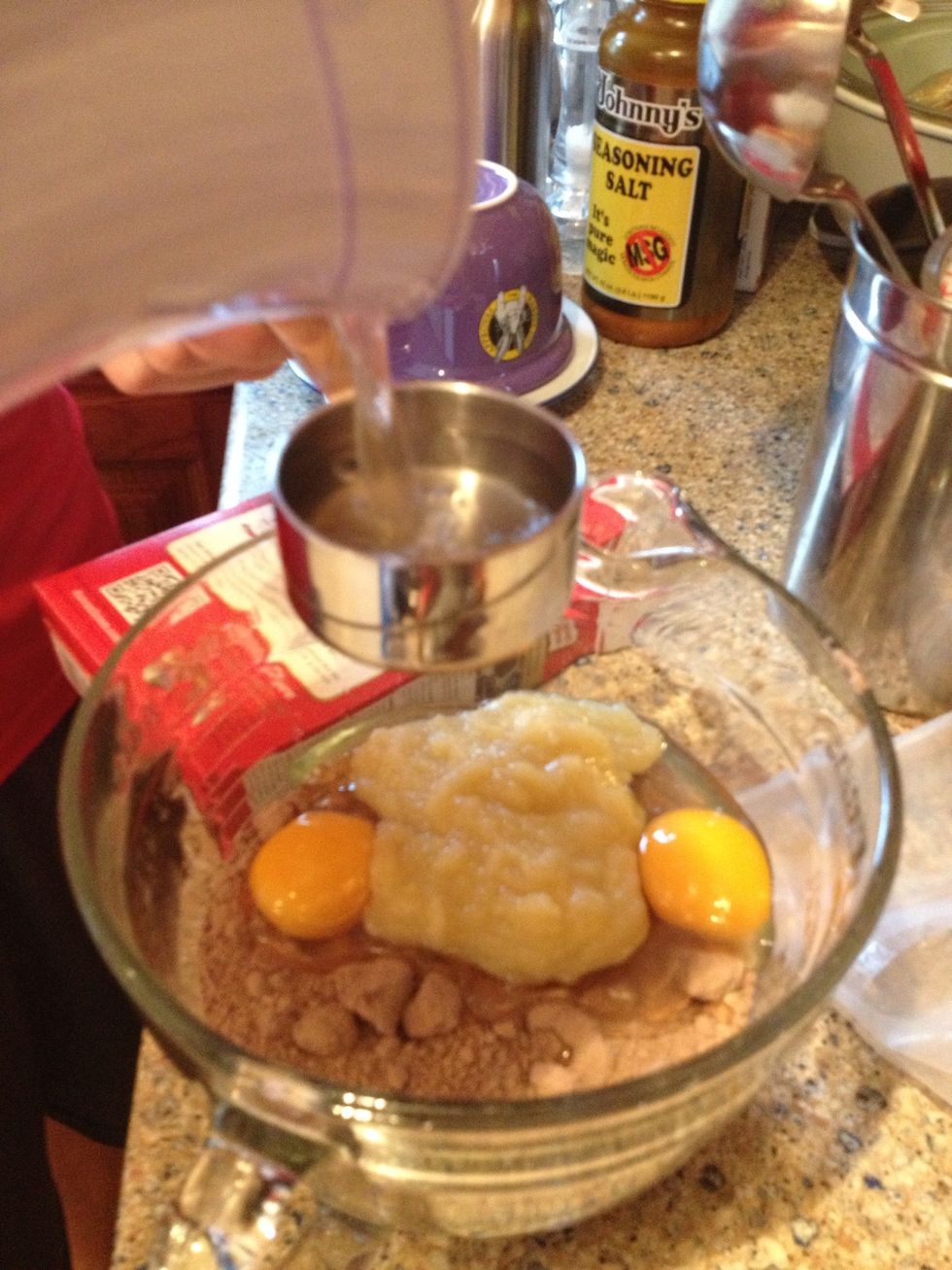 Next comes the water...(1/3 cup)