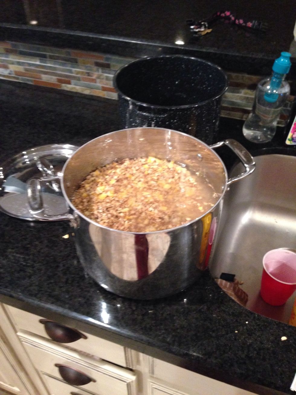 Next, cover the entire mixture with water until the water is above the feed about 1/2inch.