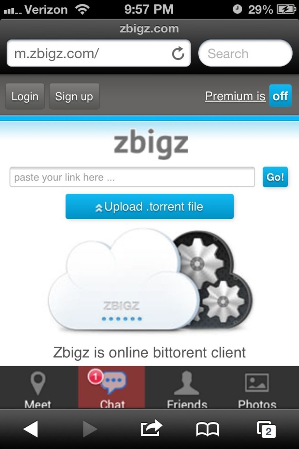 Next Create a free account on zbigz.com. This will be the site where you will download the torrent file to transfer to the FILER app