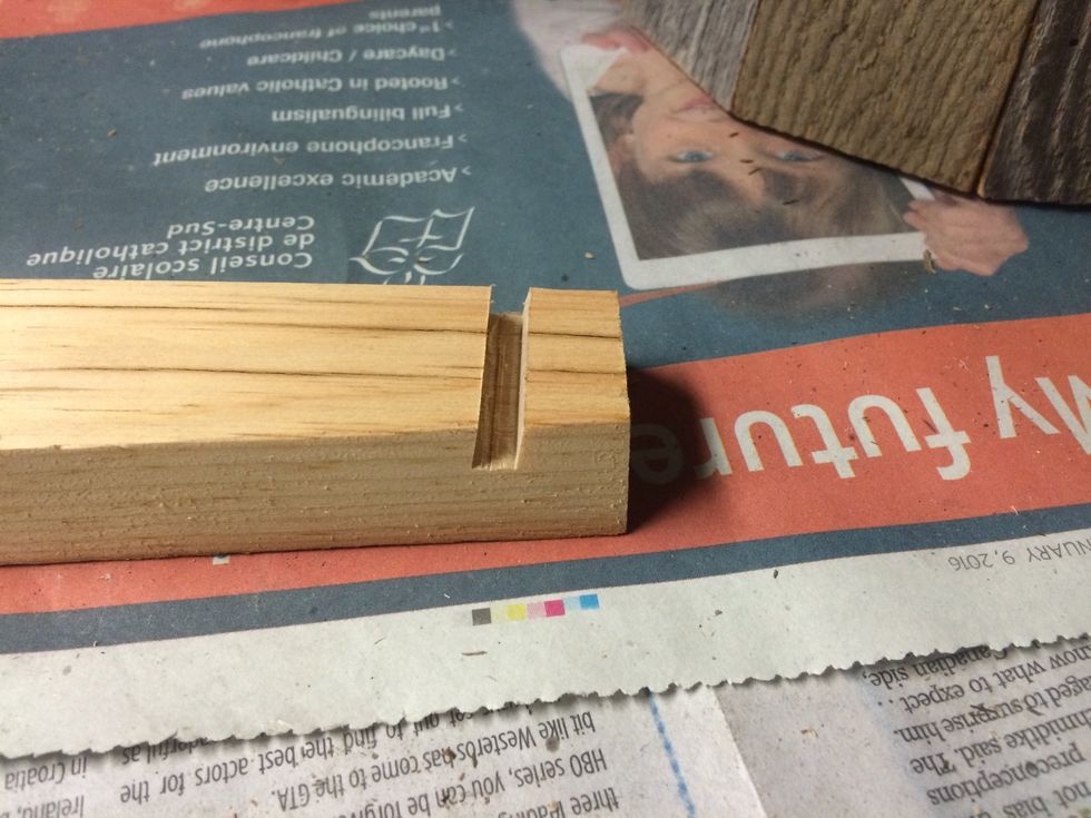 Next cut is for the bottom of the bucket. I make 2 passes with the saw to get just over 1/4" width. This cut is angled at 11*. The cut is about 1/2" deep.