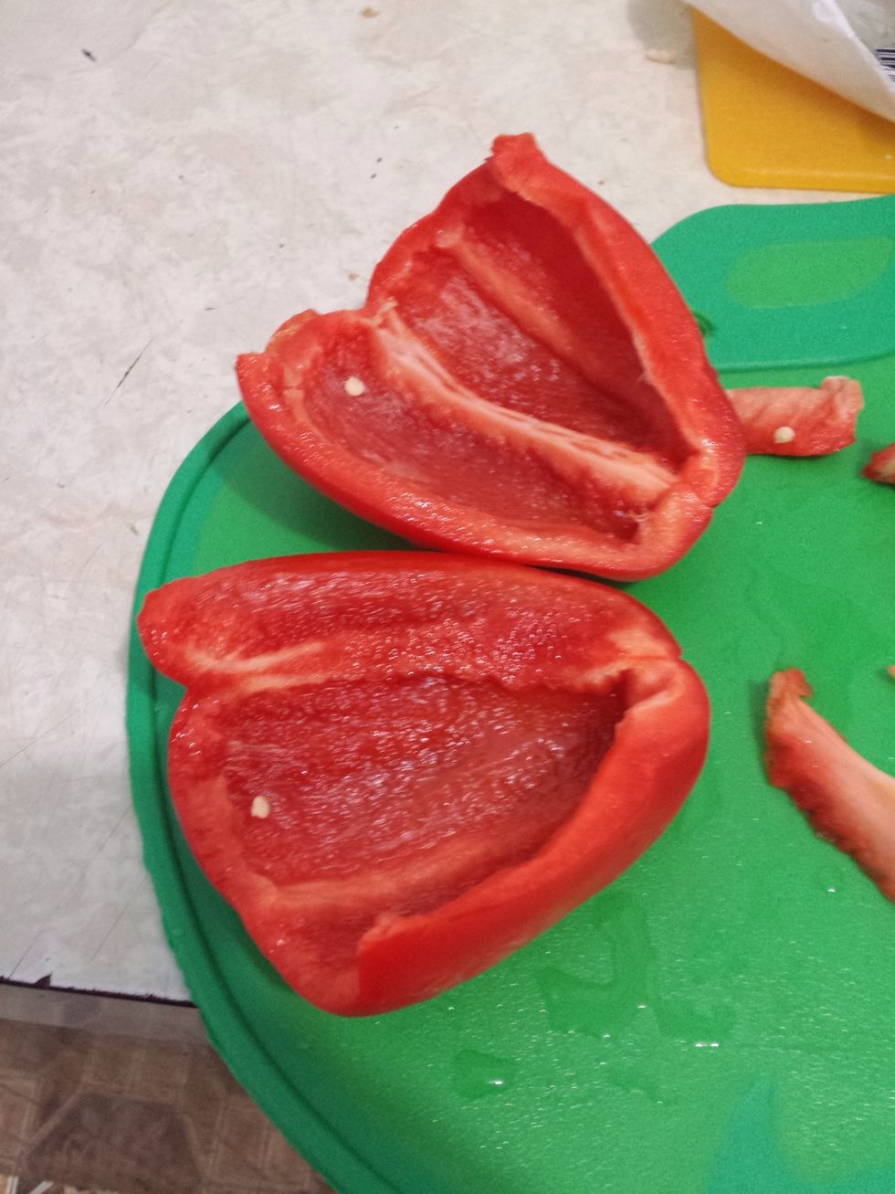 Next cut it in strips and put it in a bowl.