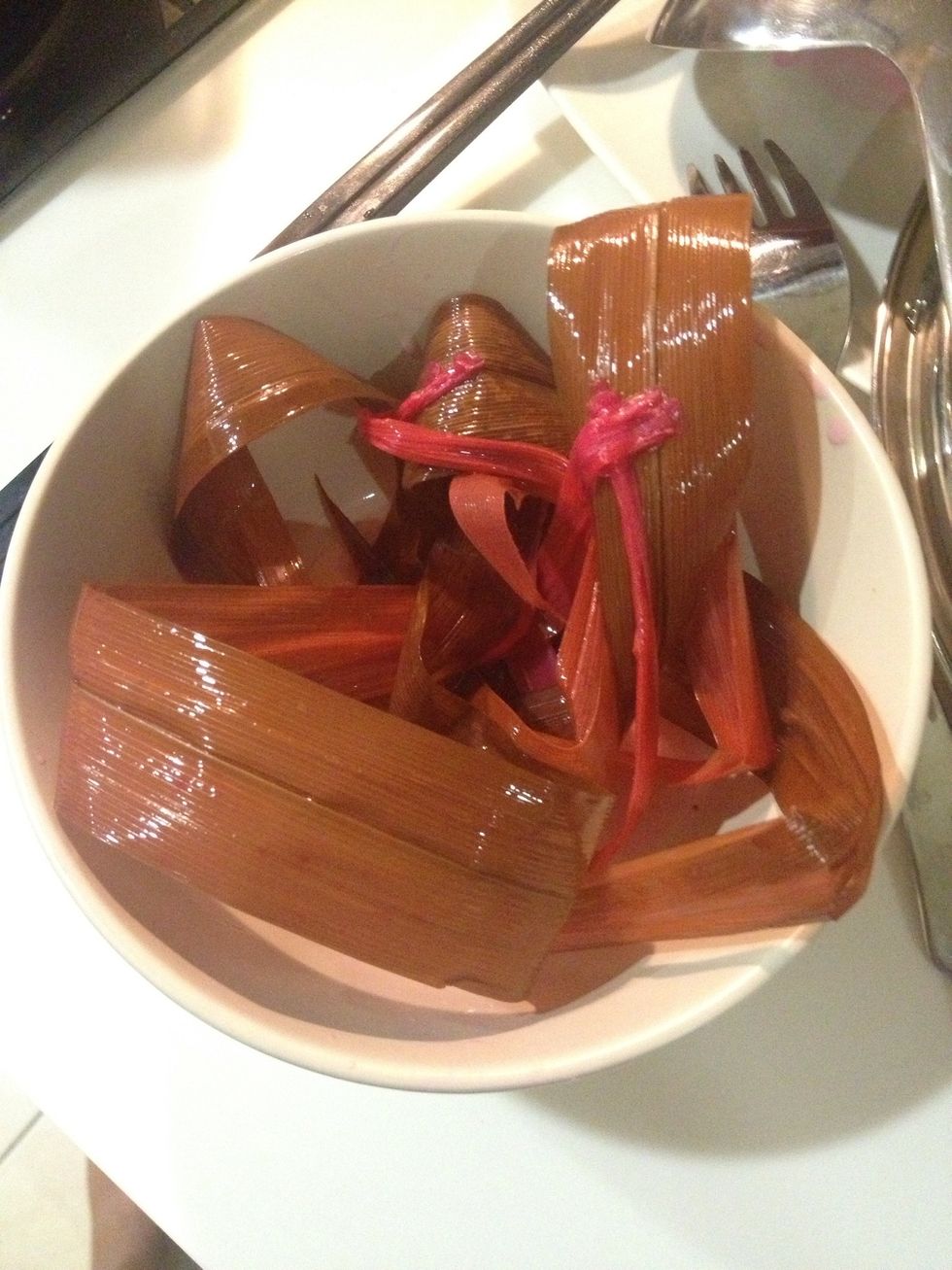 Next day, discard the pandan leaves. Slowly stir around to separate the sago.