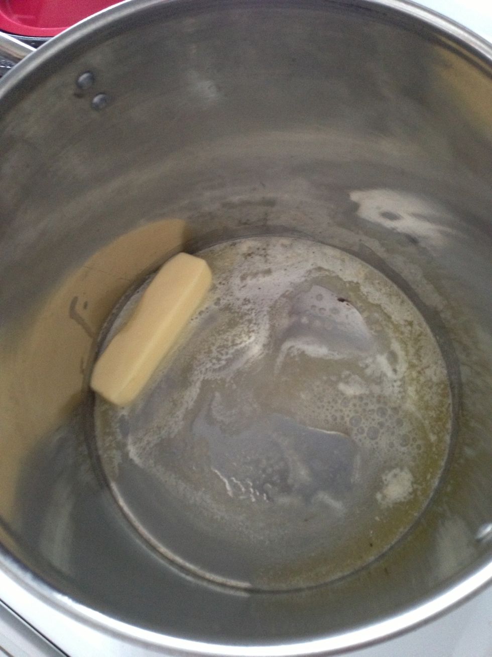 Next day if u waited or In another large pot. Melt a stick of butter.