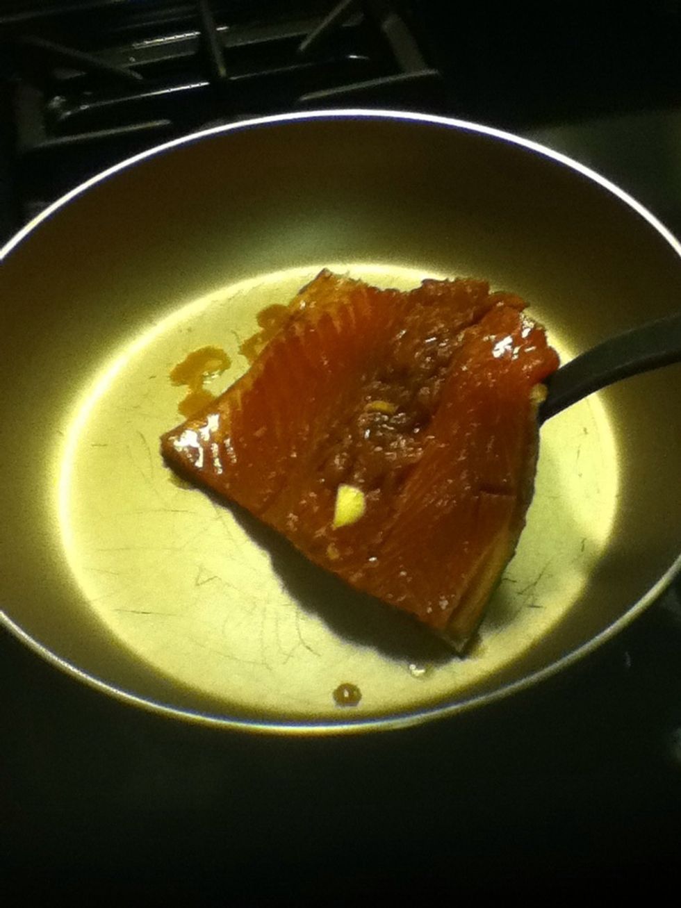 Next day: Salmon is ready to cook now!! Pan fry with skin side down. I don't use any oil, salmon has its natural oil so it's ok not to cook with any oil. If it's sticking to the pan, try sesame oil.