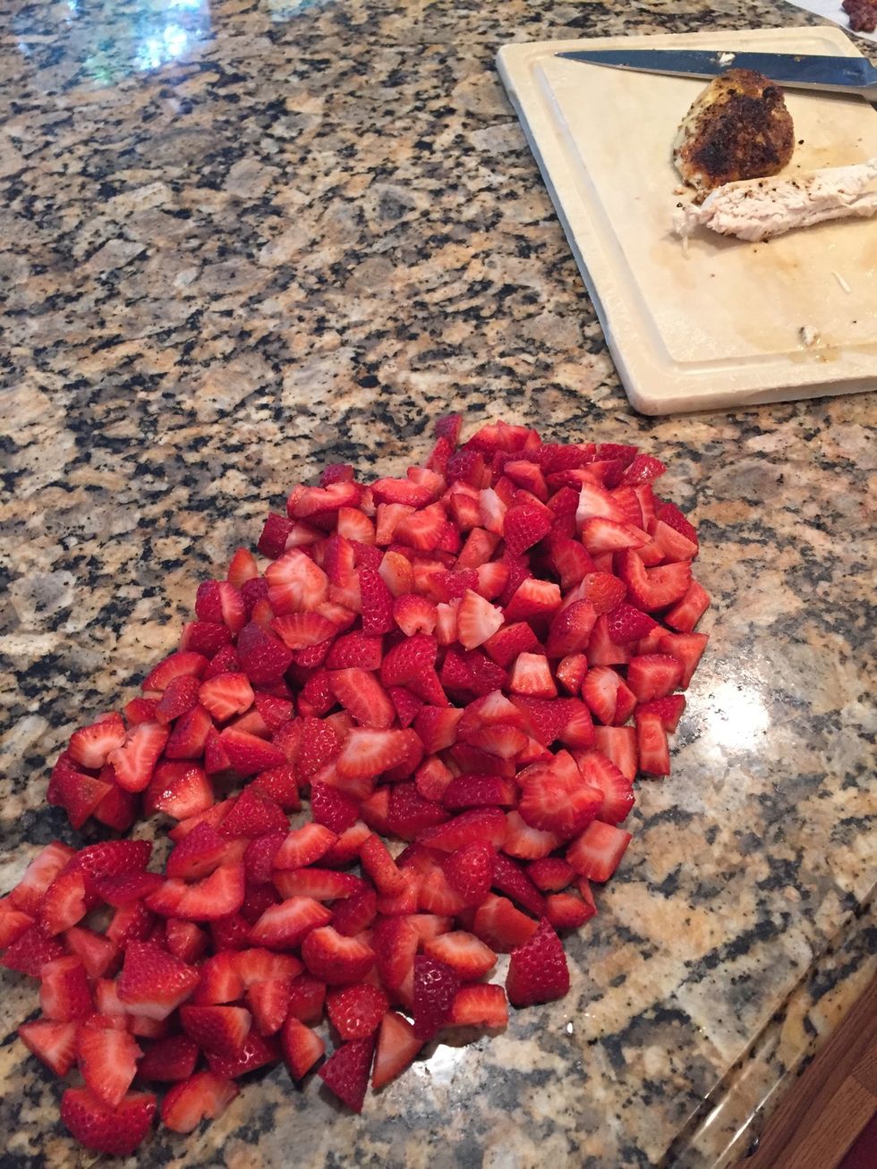 Next, dice some strawberries