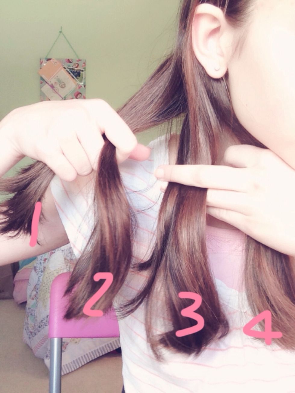 Next, divide your hair into four equal sections