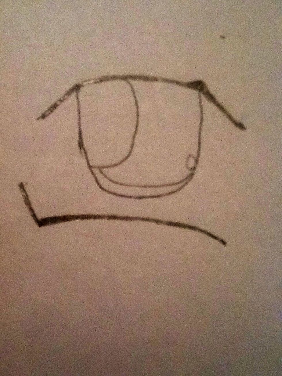 Next draw a crescent under the pupil until it reaches the other side of the eye. Right above your pupil, draw a little oval.