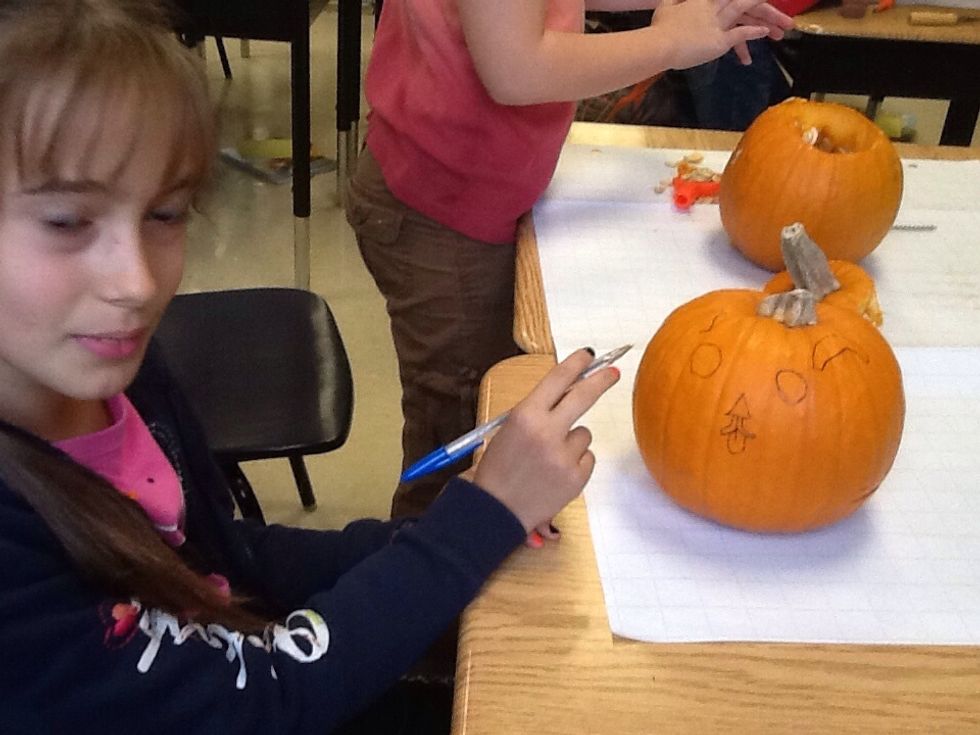 Next draw a face on the pumpkin with a pen.
