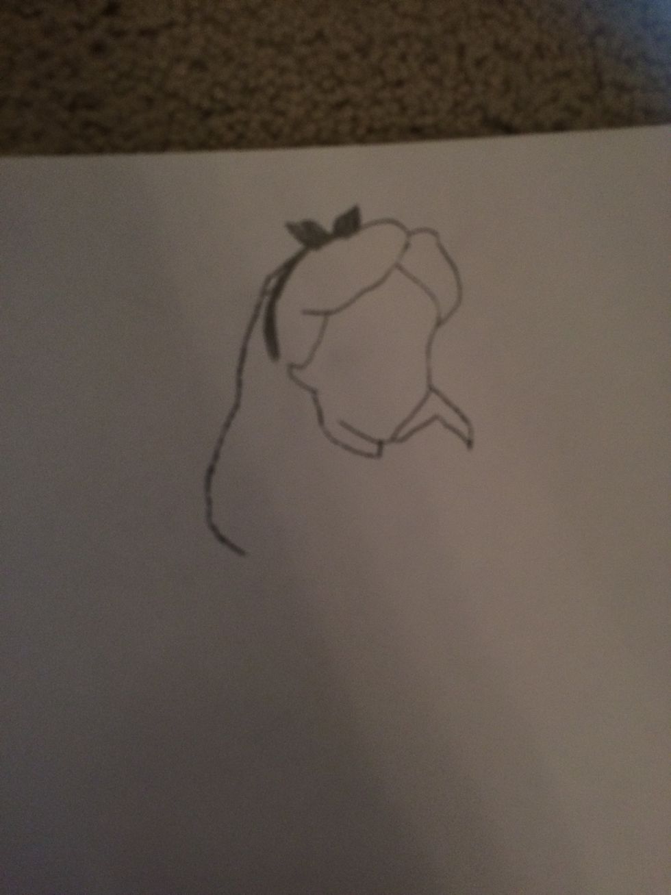 Next draw the hair. Make it shoulder length and don't go all the the way cause we have to leave room for the dress.