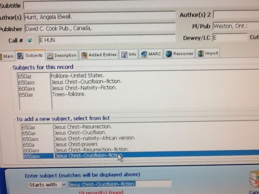 Next fill in any subjects that you think will be of value to find this book.