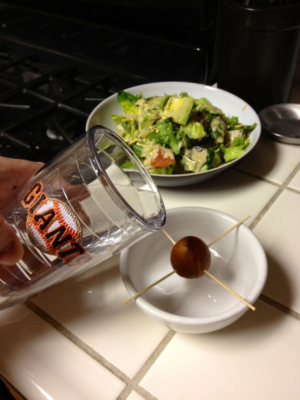 Next fill the bowl with water until the seed is about halfway submerged (shameless plug for the Giants... Hum Baby!)