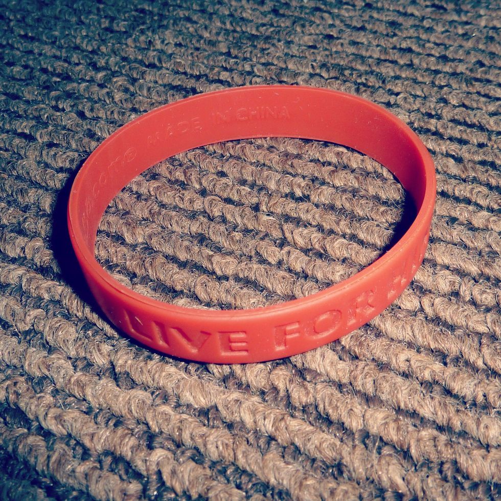 Next, find a rubber bracelet (remember the ones that were so popular a couple of years back).