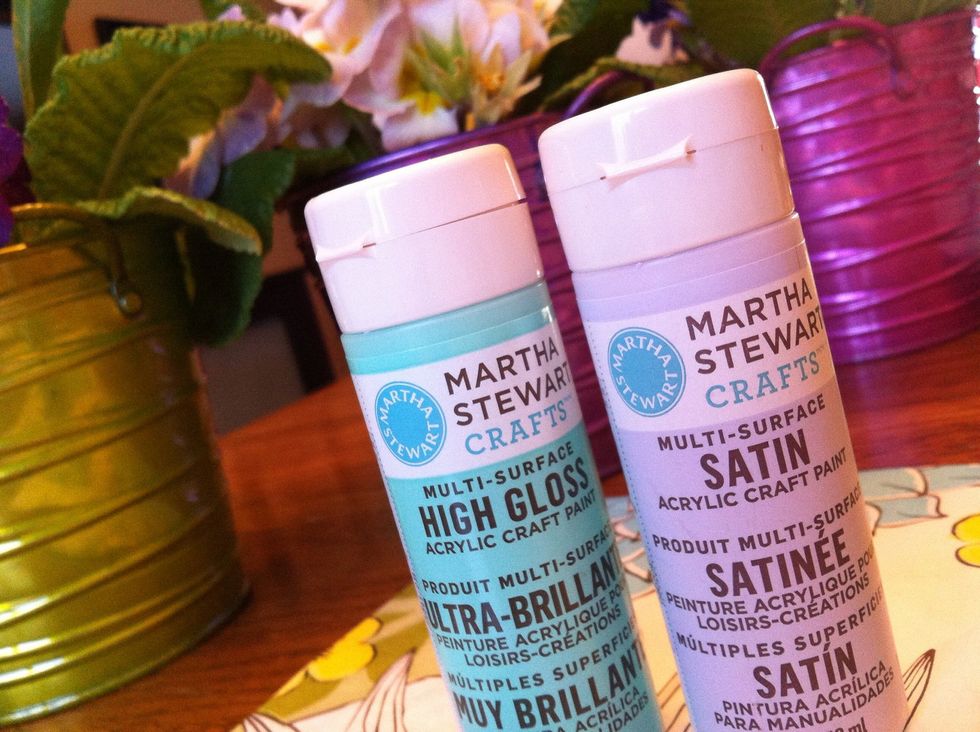 Next find two colors you would like to use. For this example ; Sweet Pea and Beach Glass from Martha Stewart Crafts for $1.50 each.