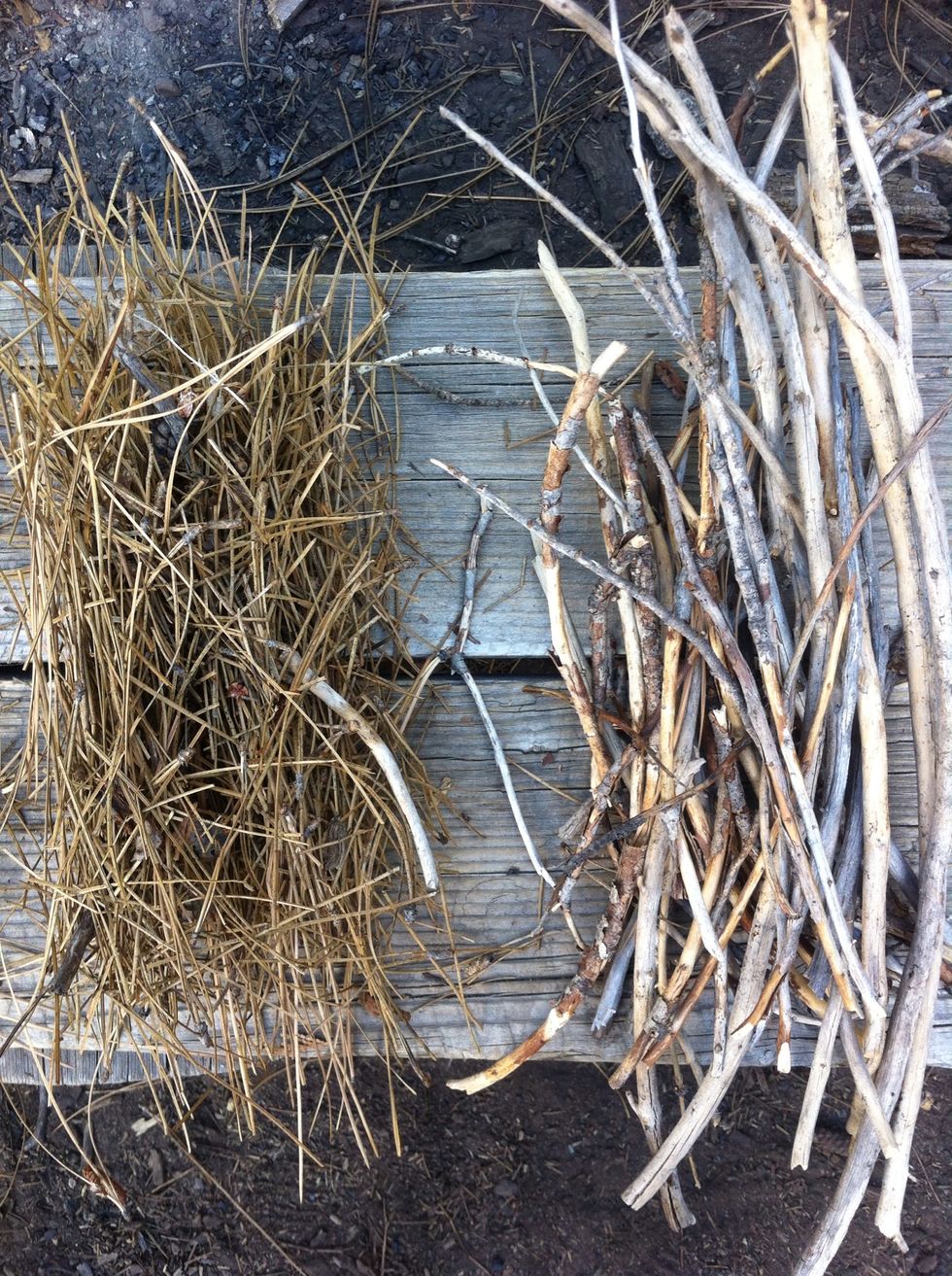 next gather an equal amount of very small sticks. about a handful is good.