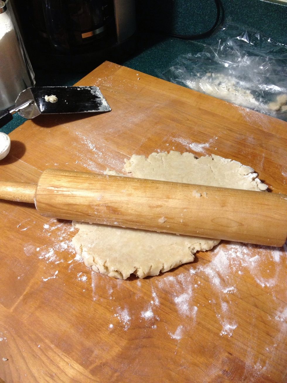 Next get the dough from the fridge and begin to roll. Start in the middle of the ball of dough and work your way out.
