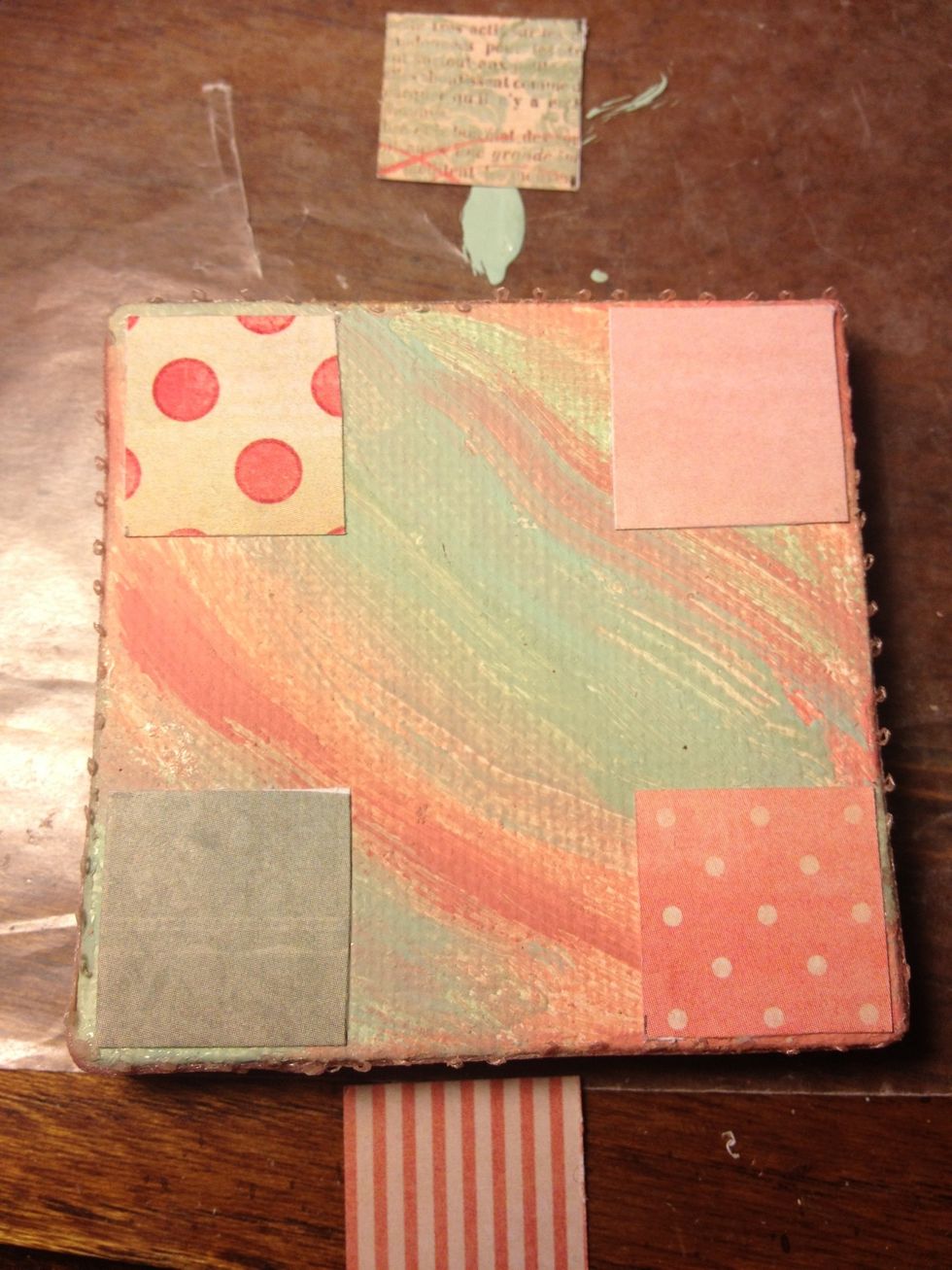 Next glue down the other corners for reference points.