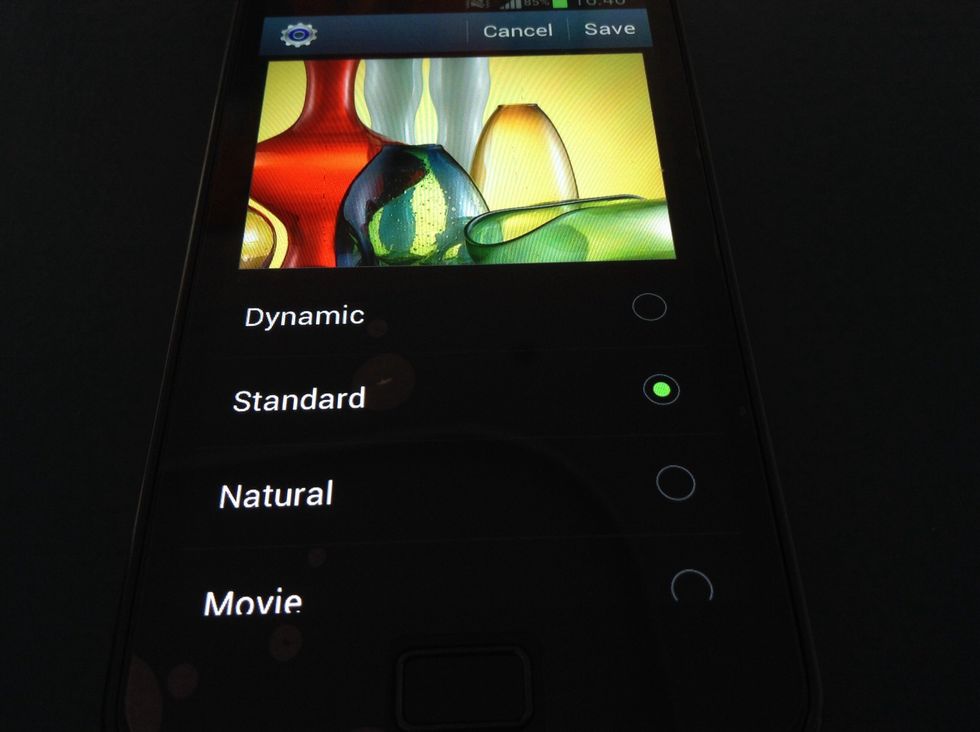 Next go to Settings and to Display and choose Standard.
