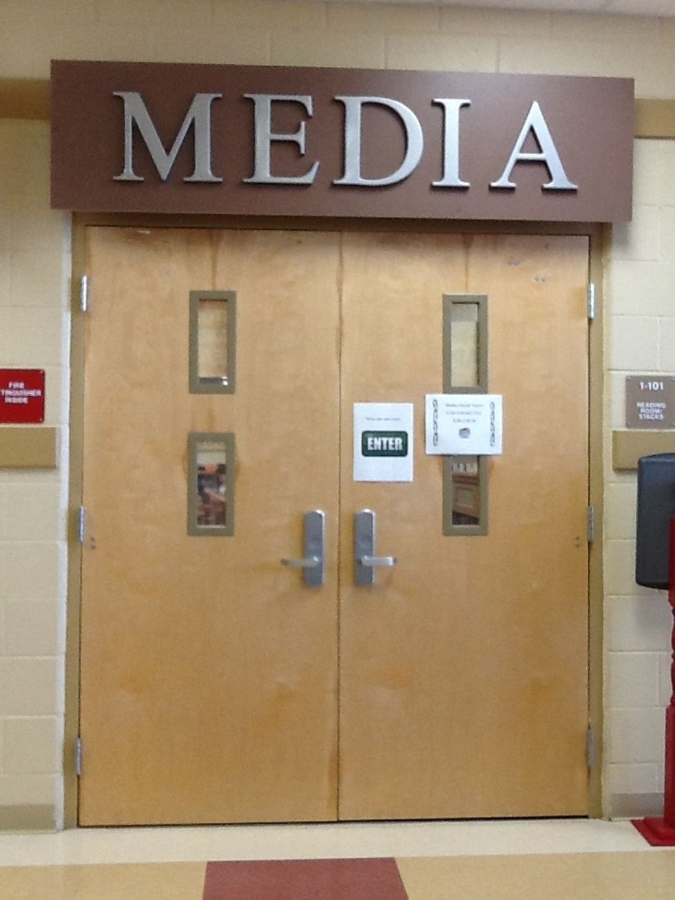 Next, go to the front door of the Media Center.
