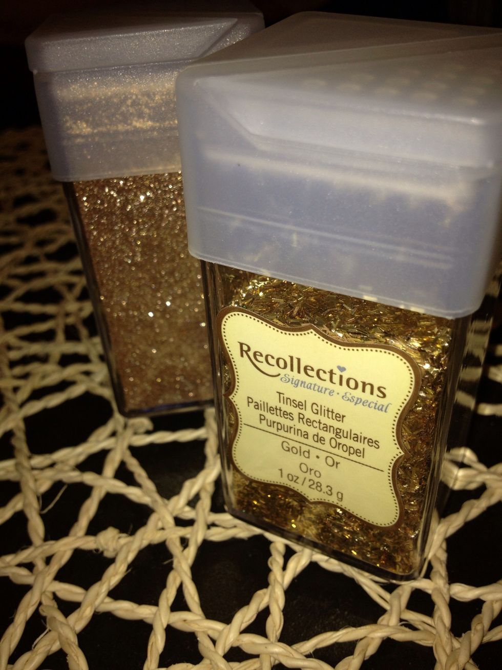 Next grab some glitter from your local craft store. Im partial to the Martha Stewart collection. She has lots of different colors and forms of glitter.