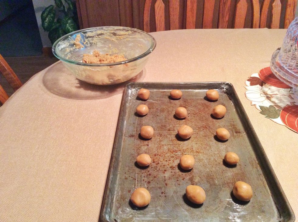 Next, grab the bowl you have the ingredients in and roll them into balls. They should be all about the size of the balls in the picture above.