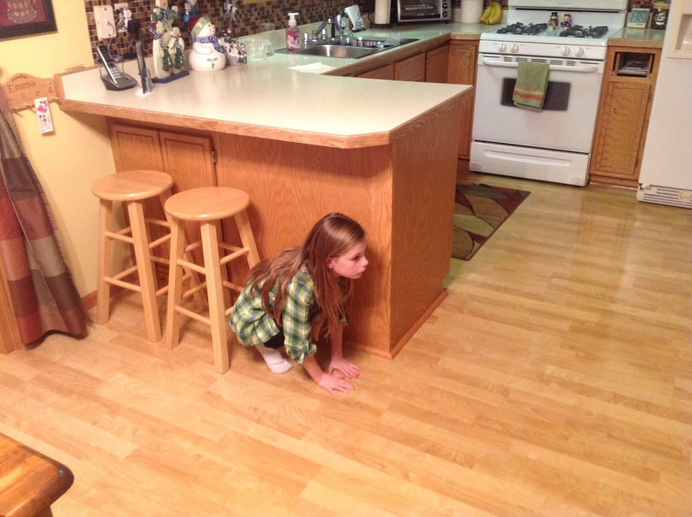 Next grab the soup bottle and get in to a good hiding position in a he bathroom