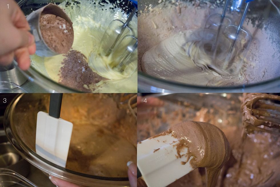 Next gradually add cocoa mixture to egg yolk mixture, beating between additions until you get well blended mixture. Set aside.