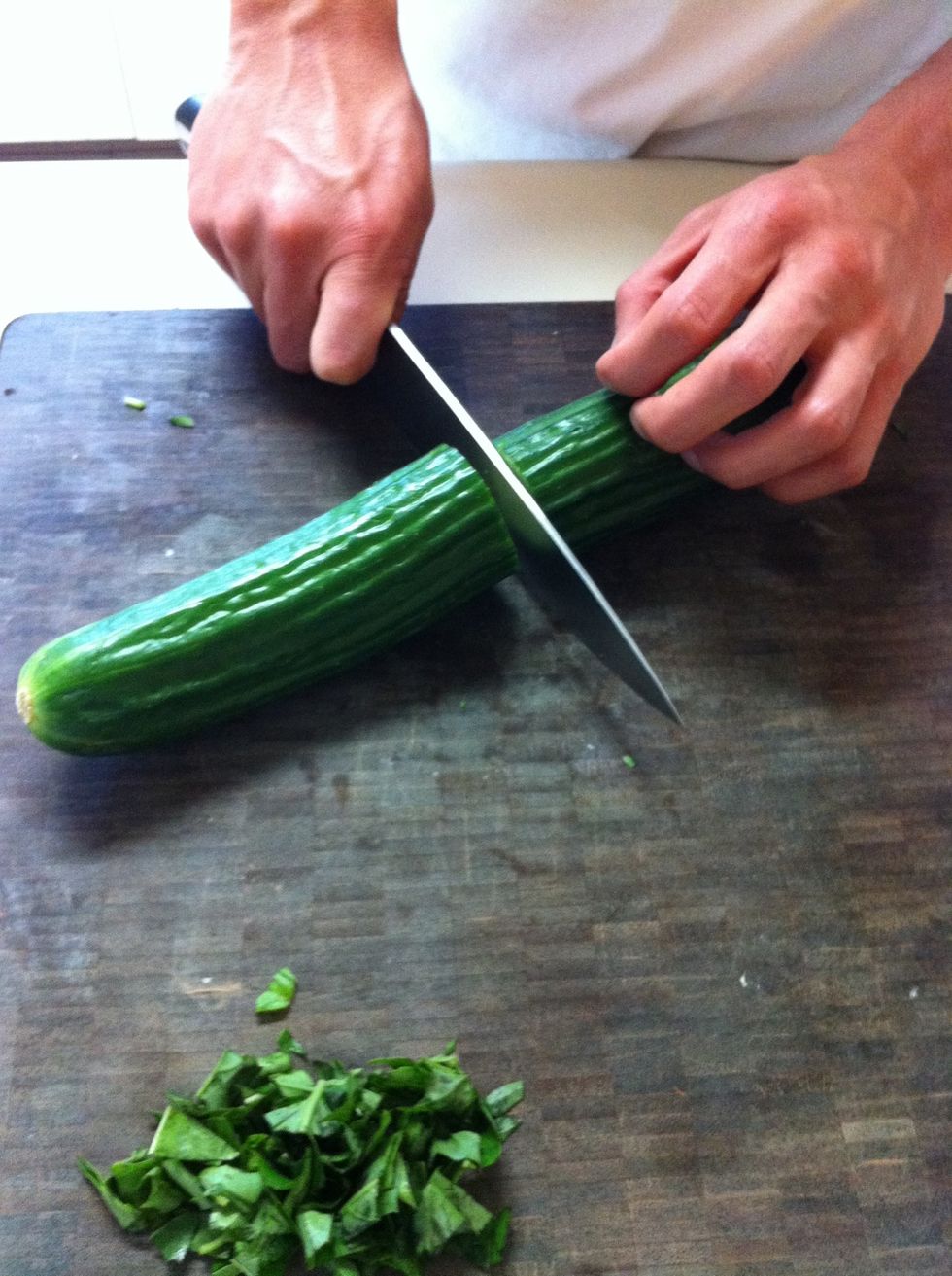 Next, half your English cucumber