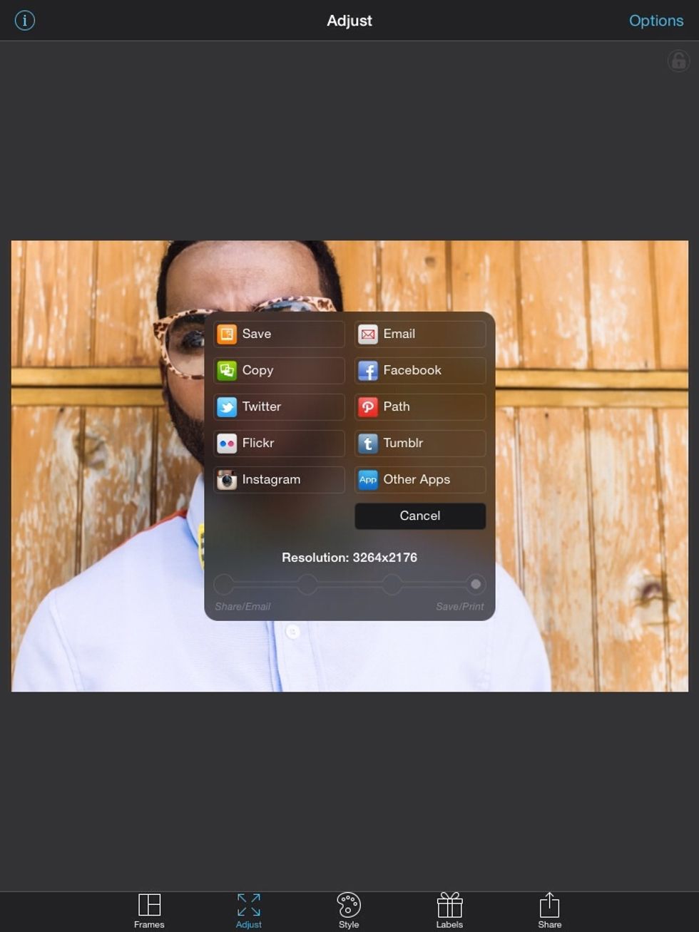 Next, hit the (share) button at the bottom right of the photo, you will see many options but we are focused on instagram for this post. (Highest resolution recommended). Tap the instagram button.