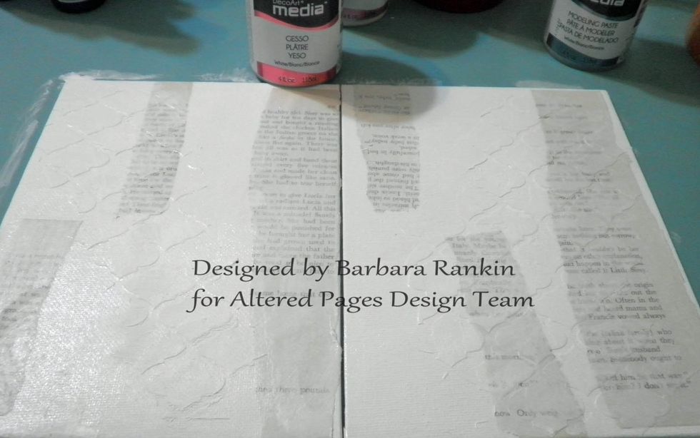Next, I added a thin wash of the white gesso over everything. The DecoArt Gesso is very thick, and I used very little by mixing it with my wet paint brush as I applied it.