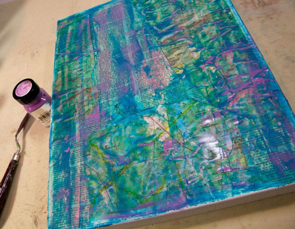 Next, I applied Orchid Velvet using a palette knife. I love how I can see the paper underneath, despite layers of paint. That is what I love about Art Anthology mediums!