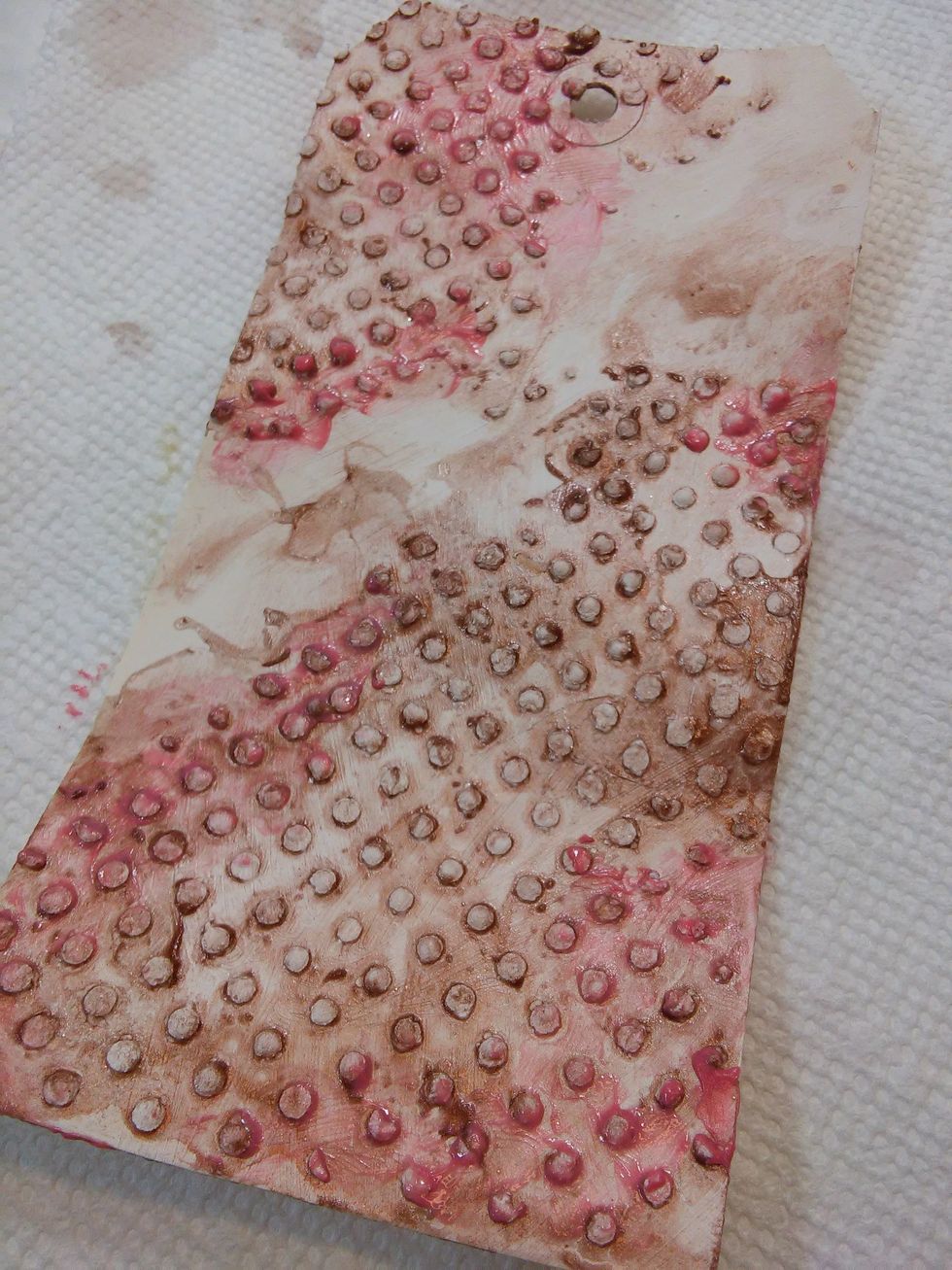 Next I choose Some Velver Persimmon Dimensional Paint for my accent color. I just dabbed a few spots around with my finger to create some interest. Then dried it again with my heat tool.