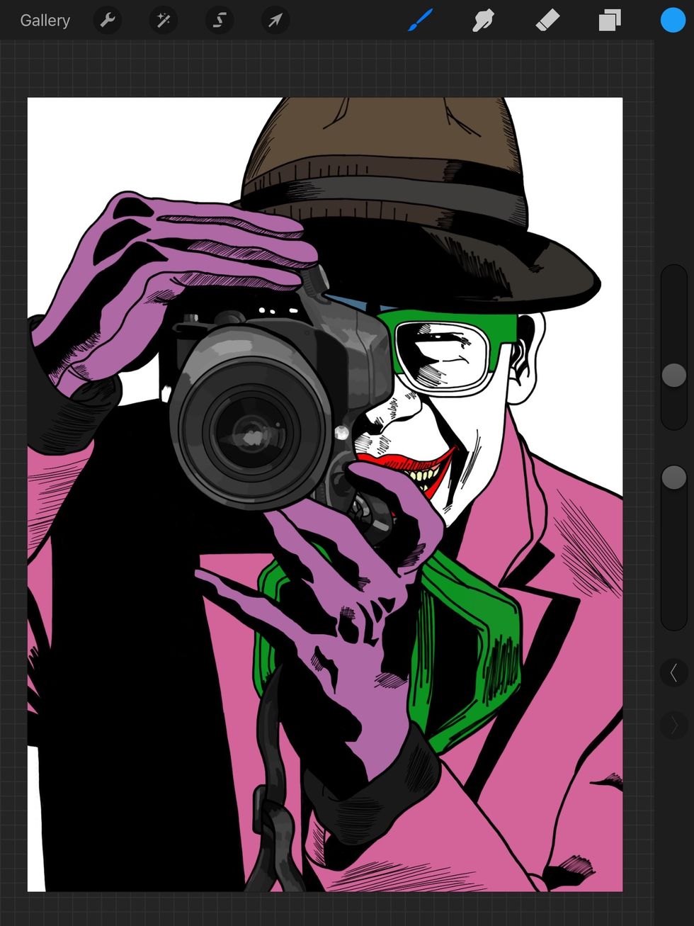 Next I create a new layer so I can color. Be mindful that this layer needs to be underneath the ink layer. I no longer need the blue pencil layer so I delete it. These are my flat colors.