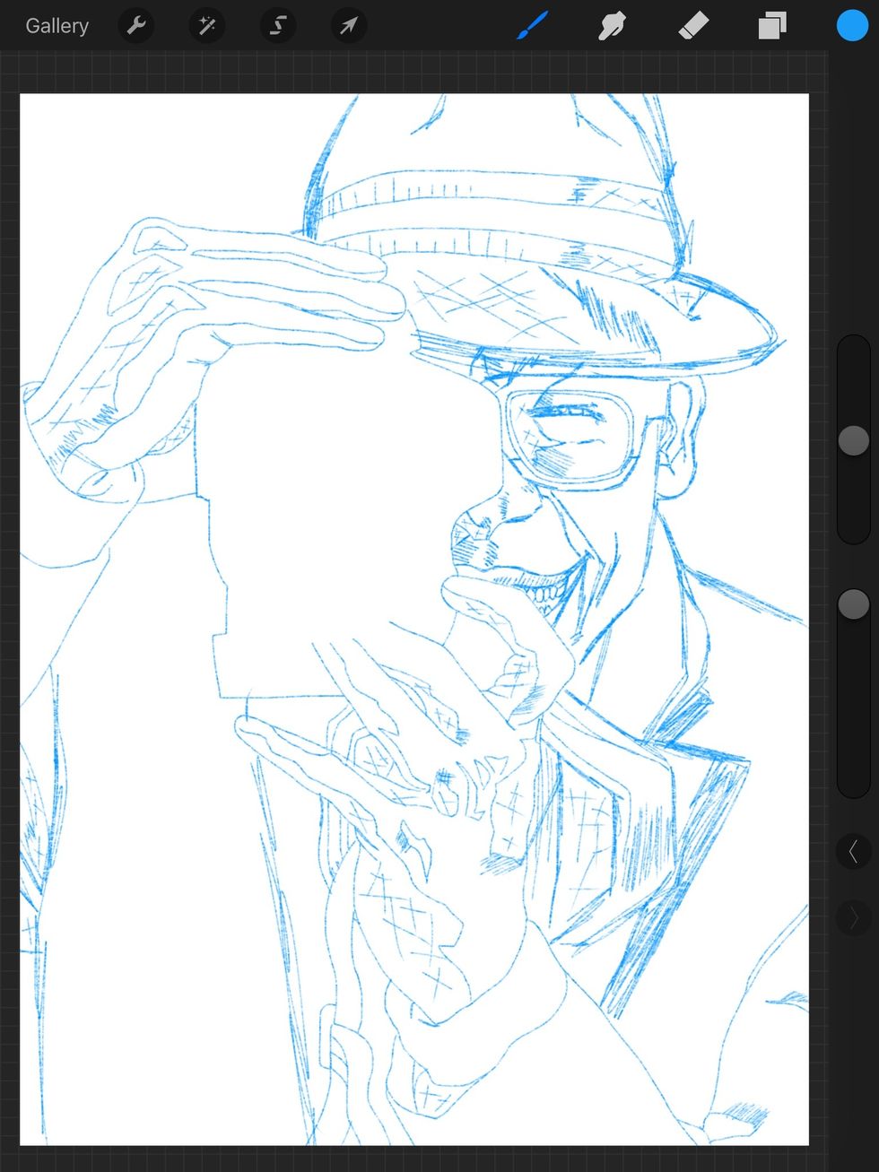 Next I delete layer one. I'm left with my blue sketch.