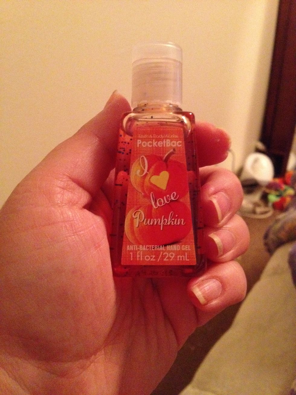 Next I keep hand sanitizers. This is I love Pumpkin and I have the Stress Relief in there also.