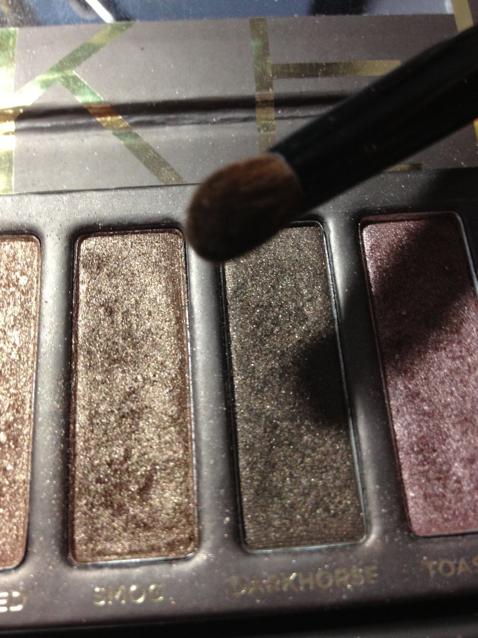 Next I'm going to apply a darker color to my crease. I use either "Smog" or "Darkhorse" depending on how dark I want it to be. Right now I'm going to use "Darkhorse"  with this crease blender brush