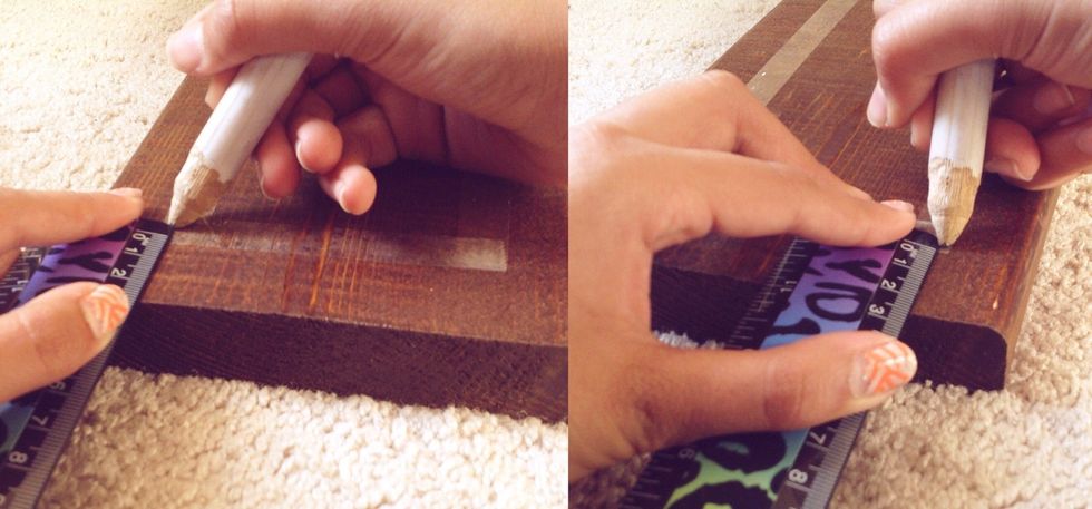 Next, I'm going to mark 2 1/2 cm. twice on each piece to measure out where the vertical pieces are going to go.