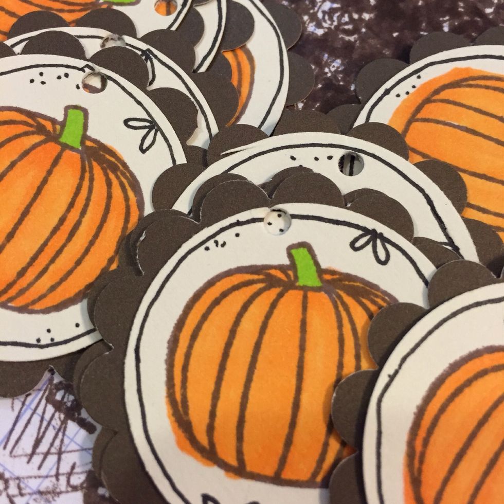 Next I made tie-on labels using the stamp set Thankful Heart!