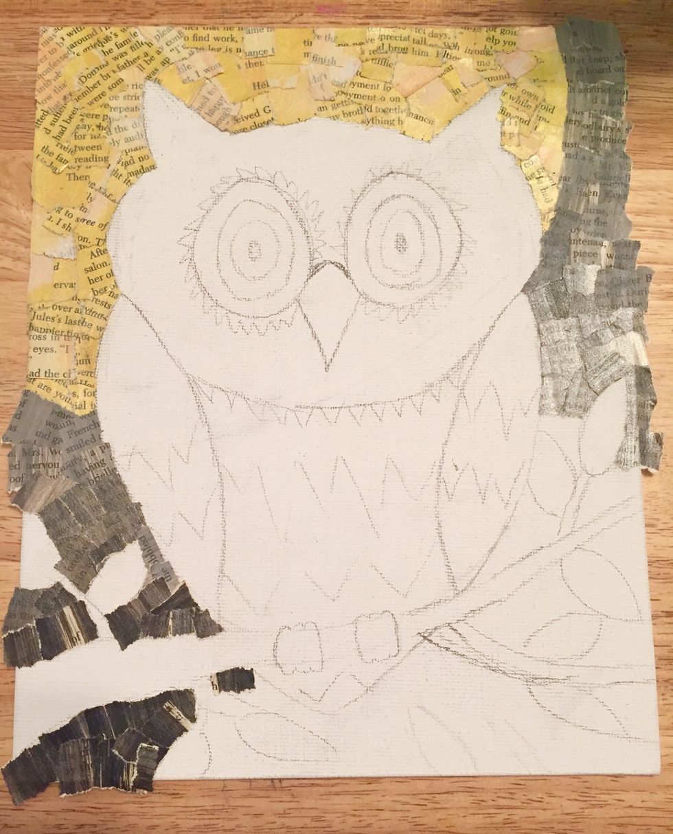 next, i repeated the process using the black and gray pages to begin to fill in the "night" portion of the background.
