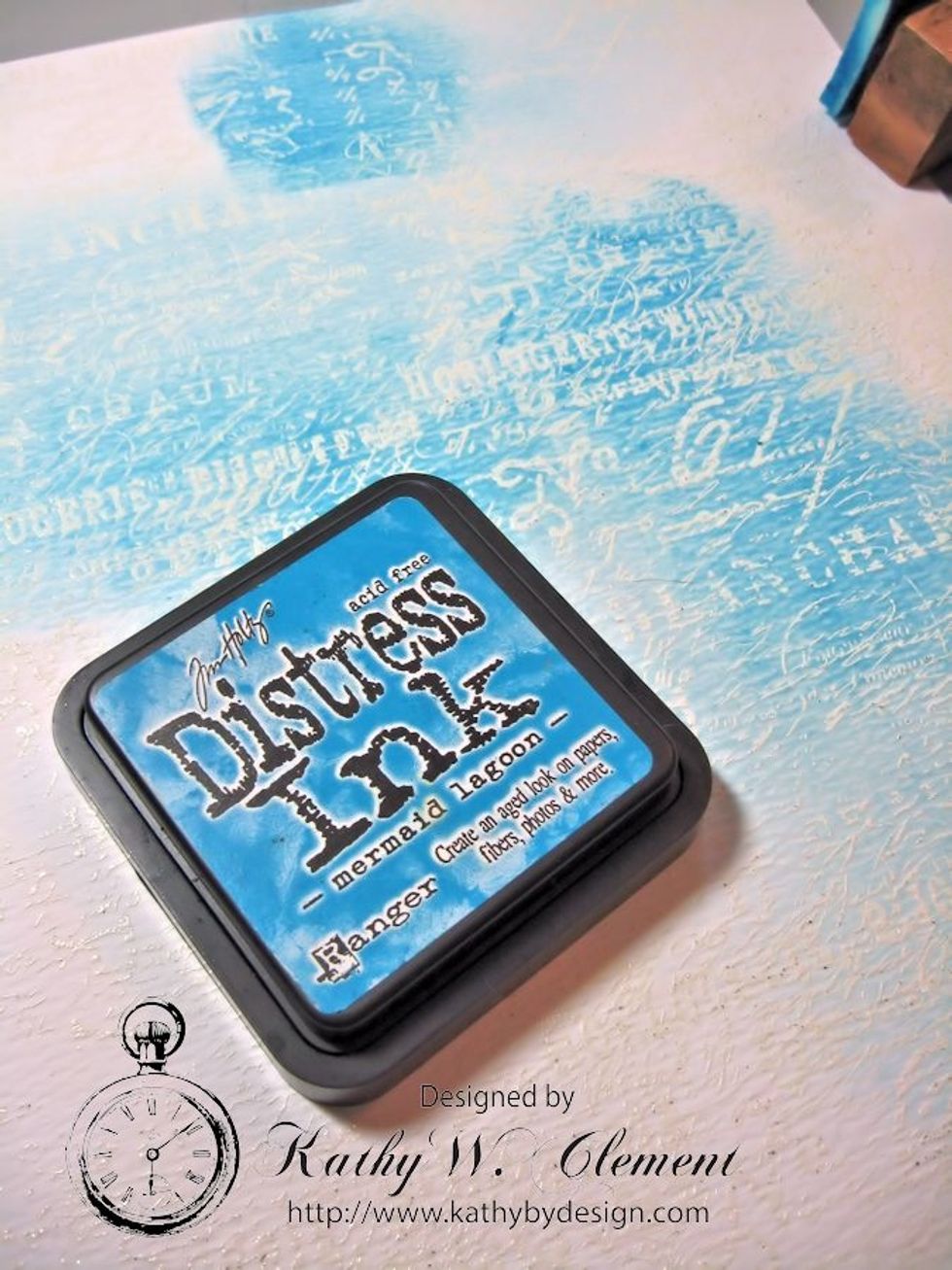 Next, I sponged on the Mermaid Lagoon Ink, overlapping with Tumbled Glass in some areas, and not overlapping in others. Experiment and see what you like. Relax and have fun!