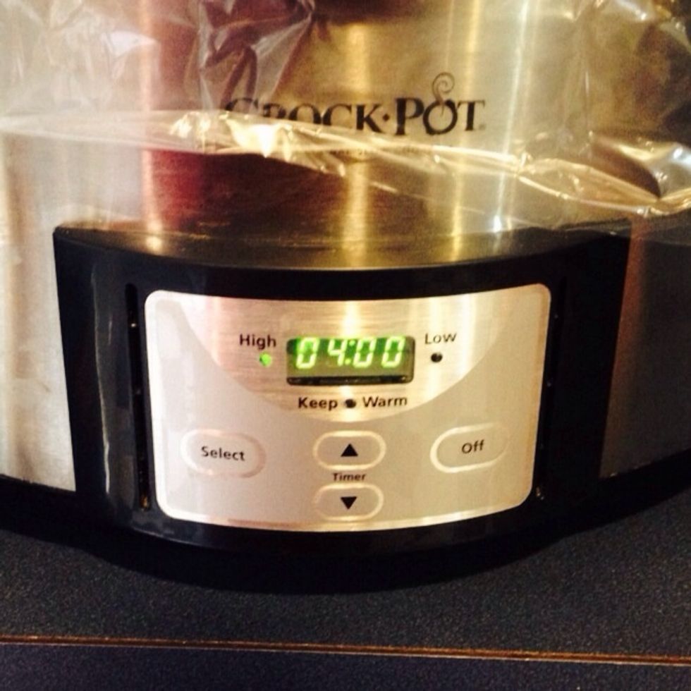 Next I turn on the crockpot and cover.  High for four hours or low for eight hours.  You can pretend you slaved away for those hours.
